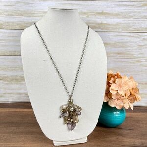 Stunning Lavender and Gold Crystal Cluster Pendant Long Necklace Cottagecore